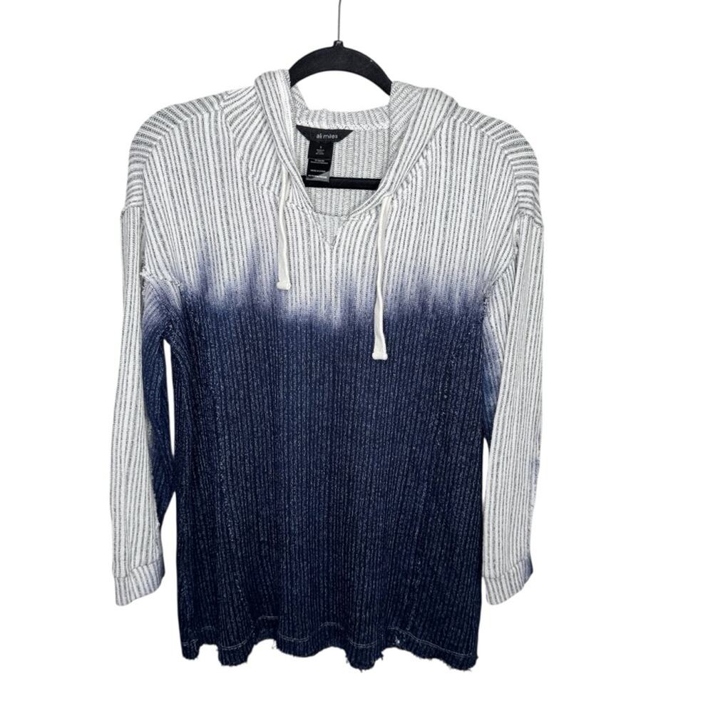 ALI MILES / white blue ombré dip dye texture pullover hoodie / S